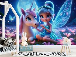 Fairy and Unicorn in the Moonlit Magic Forest