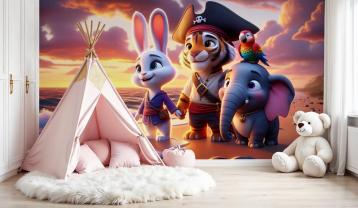 Fotobehang Kinderkamer - Zonsondergang op het Geheime Strand van de Kleine Piraten