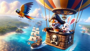 Murais de Parede Quarto Infantil - Aventura Pirata no Balão de Ar Quente
