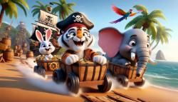 Kids' Room Wall Murals - Beach Adventure with Tiger, Elephant and Bunny