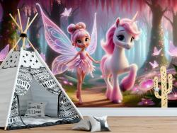 Little Fairy and Unicorn in the Pink Forest