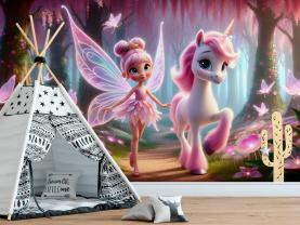 Little Fairy and Unicorn in the Pink Forest