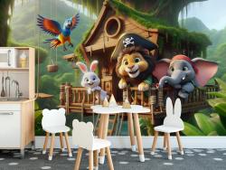 Lion, Elephant and Bunny in the Treehouse