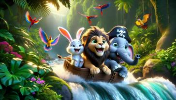 Fotomurali per Cameretta Bambini - Cascata Tropicale con Animali della Giungla