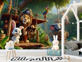 Træhytte i den Tropiske Jungle med Pirattema