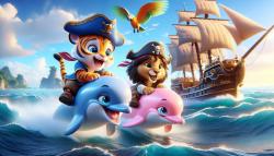 Kids' Room Wall Murals - Dolphins in the Blue Ocean with a Pirate Theme