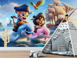 Dolphins in the Blue Ocean with a Pirate Theme