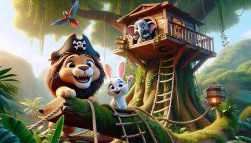 Fotomurales Habitación Infantil - Aventura con Animales de la Selva en la Casa del Árbol