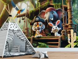 Tiger, Elephant, and Little Bunny in the Pirate Treehouse