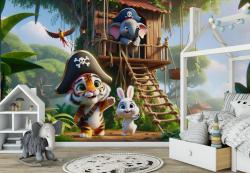 Tiger, Elephant, and Little Bunny in the Pirate Treehouse