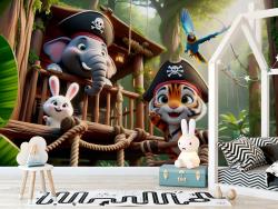 Tiger, Elephant, and Little Bunny in the Pirate Hut