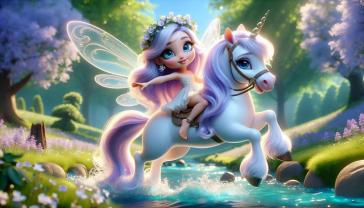 Fotomurali per Cameretta Bambini - Piccola Fata e Unicorno Avventura nel Bosco