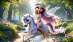 Kids' Room Wall Murals - Sweet Flower Fairy and Her Magical White Unicorn