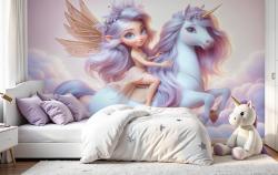 Golden-Winged Fairy with the White and Lilac Unicorn