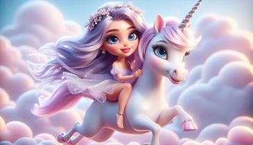 Kids' Room Wall Murals - Fairy and Unicorn Galloping on Pink Clouds