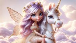 Kids' Room Wall Murals - Fairy with Golden Wings and White Unicorn
