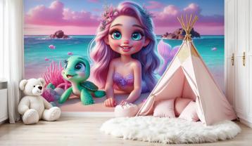 Lieve Zeemeermin met Roze Staart op het Turquoise Strand