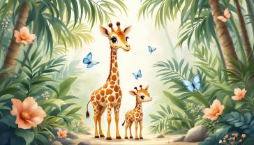 Murais de Parede Quarto Infantil - Girafinhas na Floresta Tropical