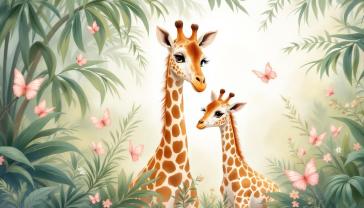 Fotomurali per Cameretta Bambini - Giraffe nel Giardino Tropicale