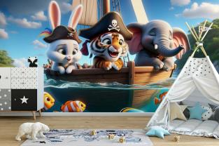 Éléphant, Tigre et Lapinou sur le Bateau Pirate