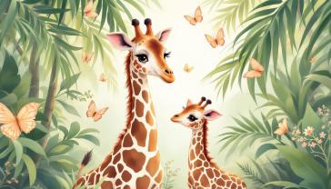 Murais de Parede Quarto Infantil - Girafas na Floresta em Tons Pastel
