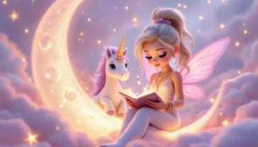 Kids' Room Wall Murals - Fairy and Unicorn on the Golden Moon