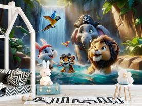 Aventura na Cascata Tropical com Animais da Selva