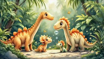 Murais de Parede Quarto Infantil - Família de Dinossauros na Floresta Verde