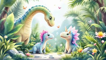 Fotomurali per Cameretta Bambini - Dinosauri Felici nella Foresta Tropicale