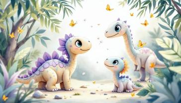 Papier Peint Chambre Enfant - Famille de Dinosaures dans la Forêt aux Tons Pastel