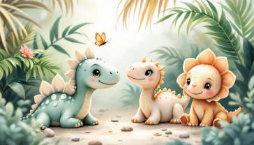 Murais de Parede Quarto Infantil - Pequenos Dinossauros na Selva Verde