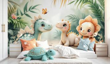 Schattige Kleine Dinosaurussen in de Groene Jungle