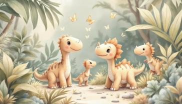 Fotomurali per Cameretta Bambini - Dinosauri nella Foresta Incantata