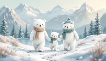 Fotomurali per Cameretta Bambini - Famiglia di Orsi Polari sulle Montagne Innevate