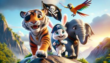 Fotomurales Habitación Infantil - Conejito Pirata y Amigos de la Selva