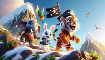 Fotomurali per Cameretta Bambini - Tigre Pirata e Amici sulle Montagne Innevate