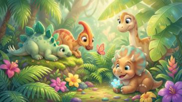 Kids' Room Wall Murals - Cute Little Dinosaurs in an Enchanted Forest