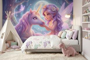 Fata Incantata con Unicorno nella Notte Magica