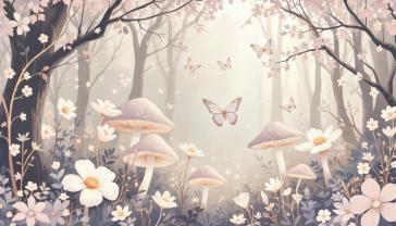 Fotomurali per Cameretta Bambini - Bosco Incantato con Fiori e Farfalle dai Toni Pastello