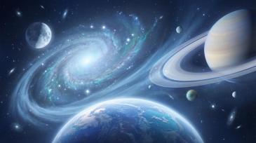 Papier Peint Chambre Enfant - Univers Spatial avec Planètes, la Terre et la Voie Lactée