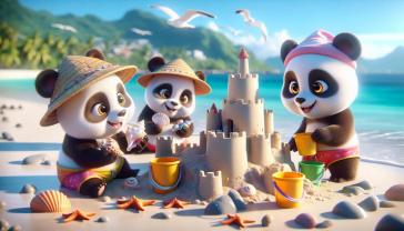 Fotomurales Habitación Infantil - Pandas Adorables en la Playa