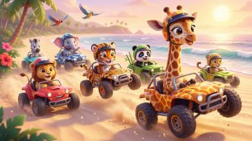 Fotomurali per Cameretta Bambini - Avventura Tropicale sulla Spiaggia con Animali della Giungla