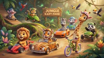 Fotomurali per Cameretta Bambini - Gara di Kart con Animali della Giungla