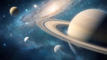 Fototapet Barnerom - Saturn og Spiralgalakse