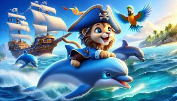 Kids' Room Wall Murals, Posters and Canvas - Adventure with Dolphins and Pirate Lion