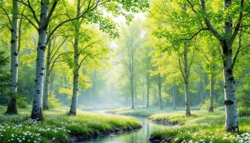 Fotomurali - Foresta Verdeggiante in Primavera