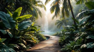 Fotomurales - Camino de Madera en la Selva Tropical