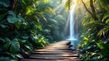 Murais de Parede - Floresta Tropical com Passadiço de Madeira