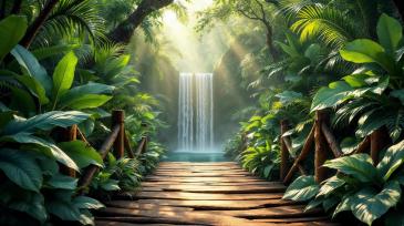 Wall Murals - Forest with Wooden Boardwalk