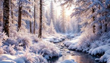 Fototapet - Rosa Vinter i Skoven